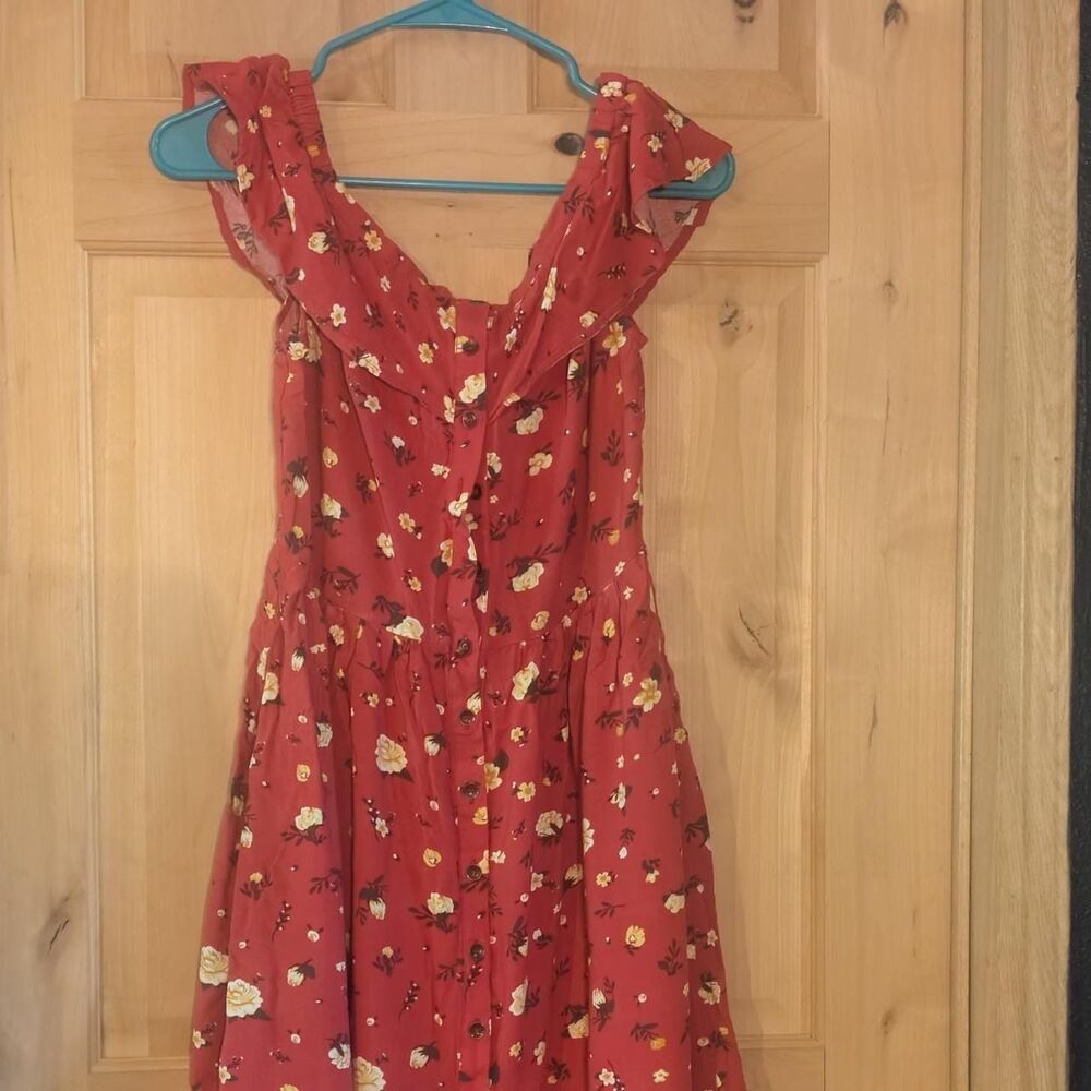 Shyanne Women's Red Floral Front Ruffle Mini Dress Cottagecore Boho